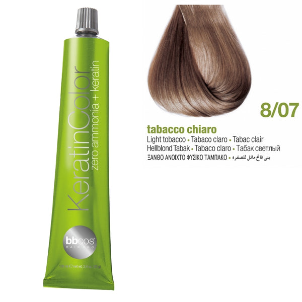 Bbcos Keratin Zero Ammonia Color 100ml 8/07 (Light Tobacco)