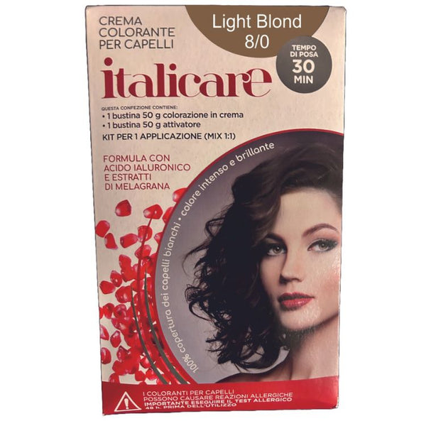 Italicare Oxydant Hair color | 8/0 Pure Light Blond Hair Coloring Cream | 50 g Hair Coloring Cream + 50 g Hair color Developer 20 volume 6% | Contains Hyaluronic Acid With Pomegranate Extract | 100% gray hair coverage | intense and brilliant color |