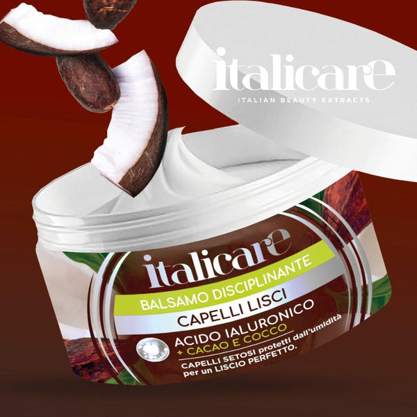 Italicare | Disciplinating Hair Balm/Conditioner | For Straight Hair | With Hyaluronic Acid + Cocoa And Coconut | Silky Hair Protected from Humidity For A Long-Lasting Smoothness | 300ml