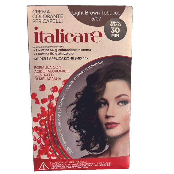 Italicare Oxydant Hair color | 5/07 Pure Light Brown Tobacco Hair Coloring Cream | 50 g Hair Coloring Cream + 50 g Hair color Developer 20 volume 6% | Contains Hyaluronic Acid With Pomegranate Extract | 100% gray hair coverage |