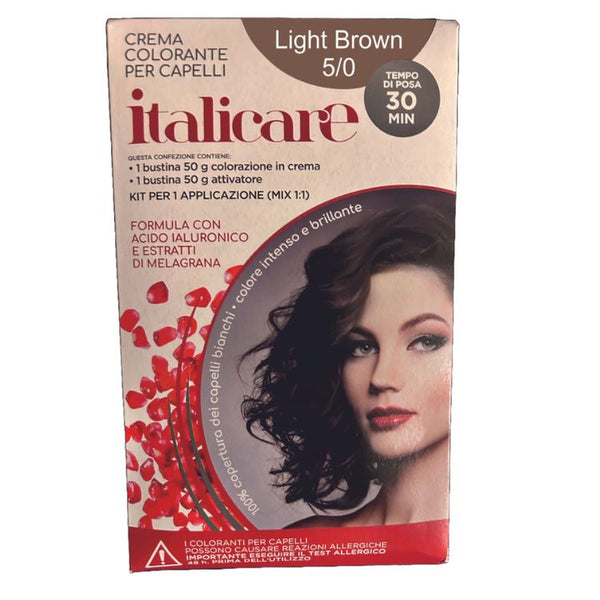 Italicare Oxydant Hair color | 5/0 Pure Light Brown Hair Coloring Cream | 50 g Hair Coloring Cream + 50 g Hair color Developer 20 volume 6% | Contains Hyaluronic Acid With Pomegranate Extract | 100% gray hair coverage | intense and brilliant color |