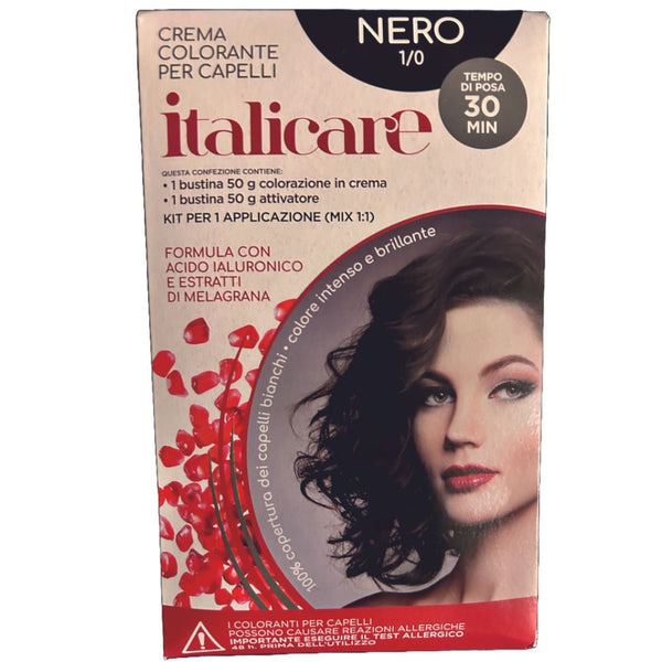 Italicare Oxydant Hair color | 1/0 Pure Black Hair Coloring Cream | 50 g Hair Coloring Cream + 50 g Hair color Developer 20 volume 6% | Contains Hyaluronic Acid With Pomegranate Extract | 100% gray hair coverage | intense and brilliant color |