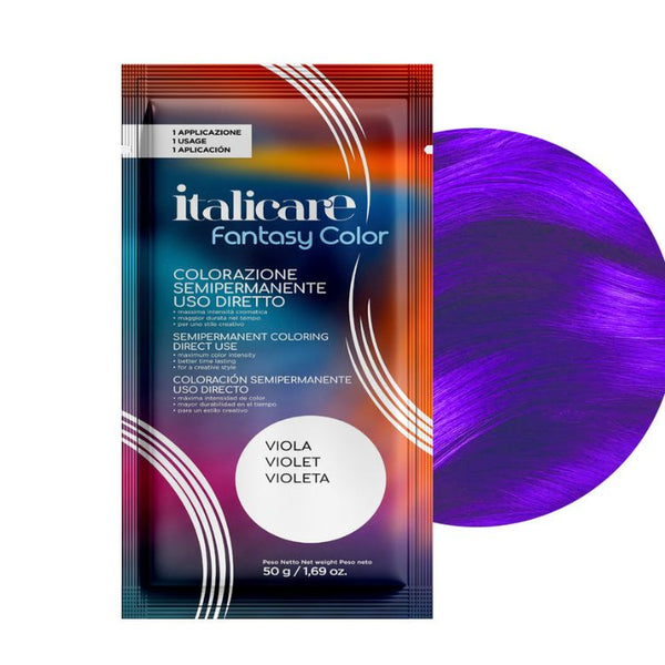 Roll over image to zoom in Italicare Fantasy Semi-Permanent VIOLET Hair Color 50g | For Women & Men, Italian Product, Lasts upto 10-12 washes.