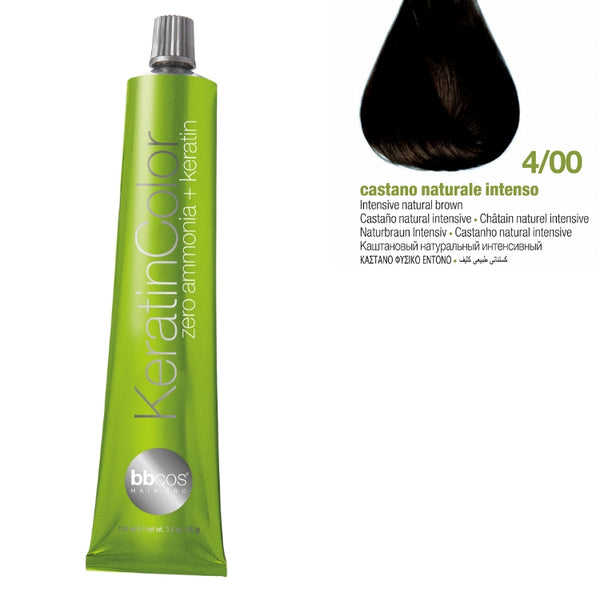 Bbcos Keratin Zero Ammonia Color 100ml 4/00 (Intensive Natural Brown)