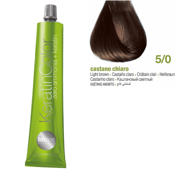 Bbcos Keratin Zero Ammonia Color 100ml 5/0 (Light Brown)