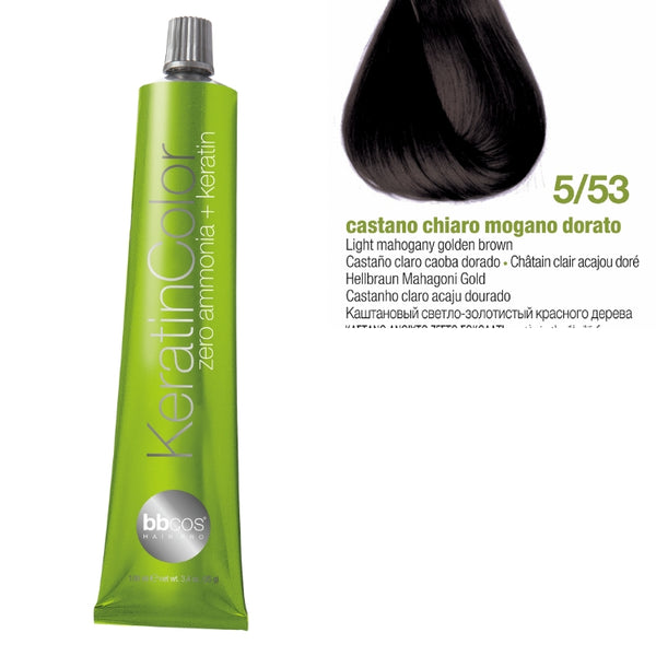 Bbcos Keratin Zero Ammonia Color 100ml 5/53 (Light Mahogany Golden Brown)